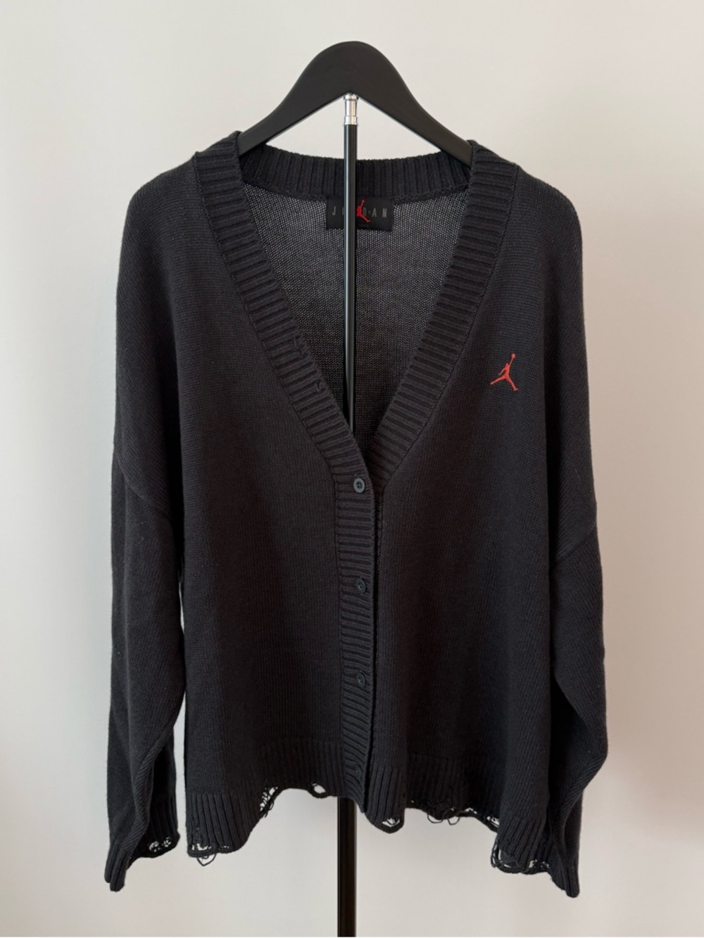 Jordan Womens Black Distressed Cardigan Sweater - Picture 3 of 8